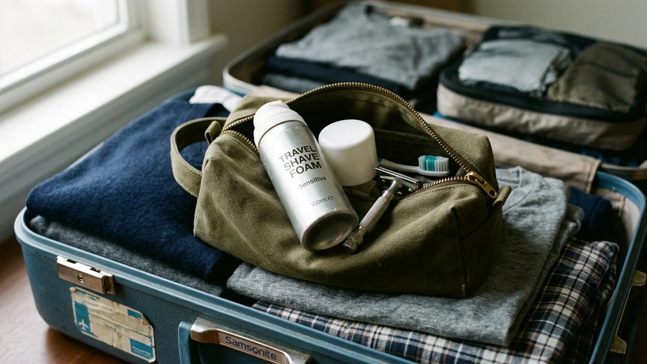 Flacon de mousse à raser sous pression avec capuchon protecteur pour trousse de toilette de voyage